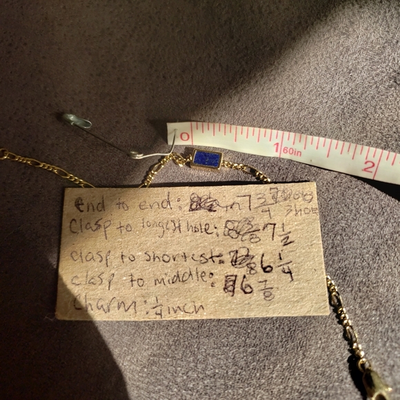 RARE Dainty Gold & Rectangle Blue Lapis Lazuli Chain Bracelet - Picture 13 of 14